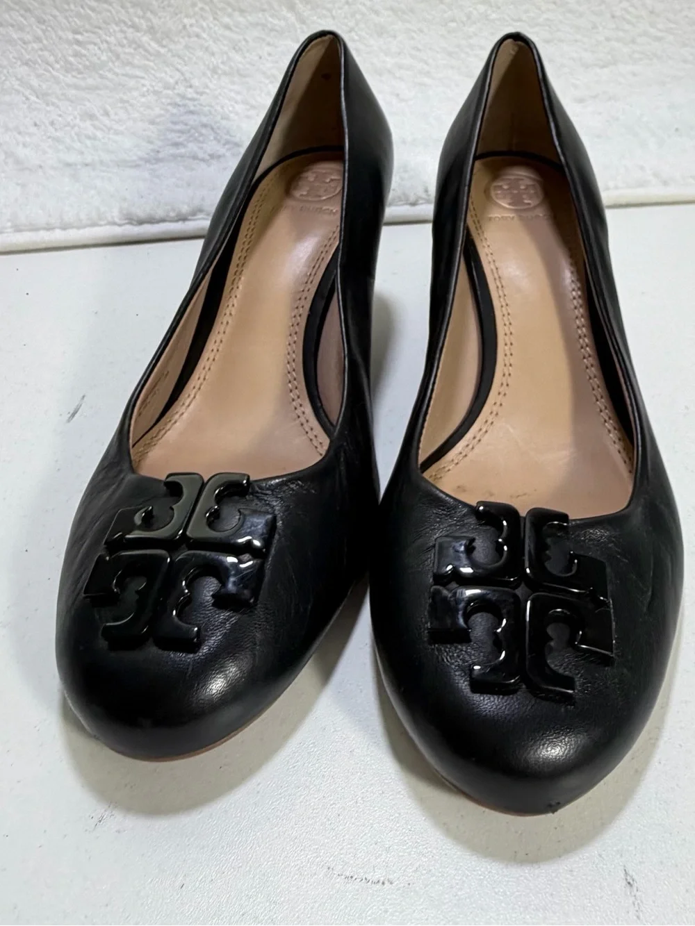 Tory Burch Sally Leather Wedge Pumps Black Double T Women’s 7.5 Tory Burch Shoes